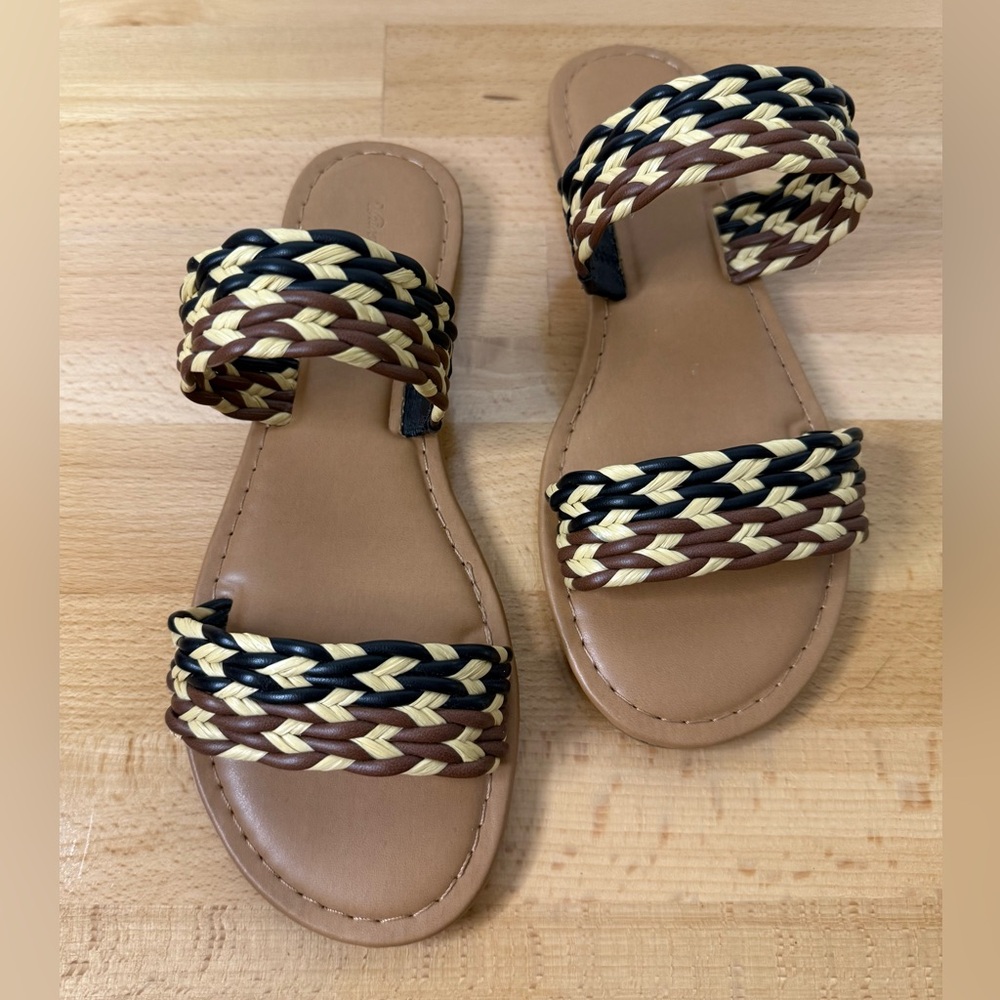 Universal Thread Braided Leather Sandals - Brown and Black, size 6